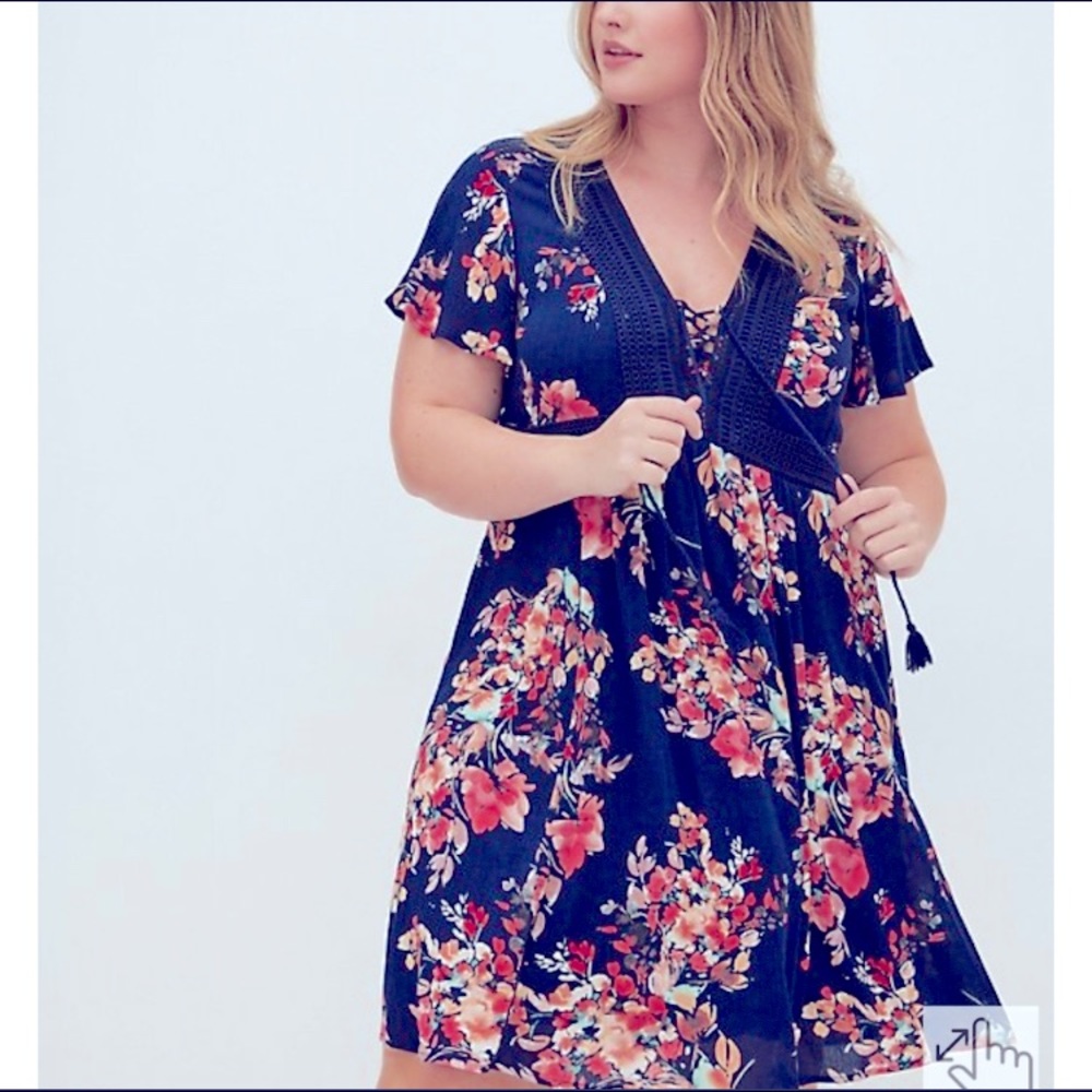 Lace up skater dress-Gauze floral NWOT